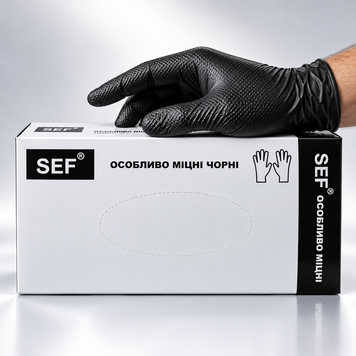 Перчатки для СТО нитриловые маслостойкие 8 г SEF черные размер L, 50 шт. RO-0017918 фото