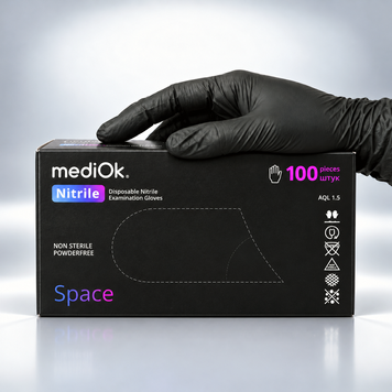Перчатки нитриловые черные медицинские MediOK Space, размер L, 100 шт RO-00124 фото
