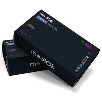 Рукавички нітрилові чорні медичні MediOK Space, розмір XS, 100 шт RO-00126 фото