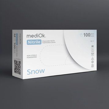 Рукавички нітрилові білі без пудри MediOK Snow L 100шт  RO-0012421 фото