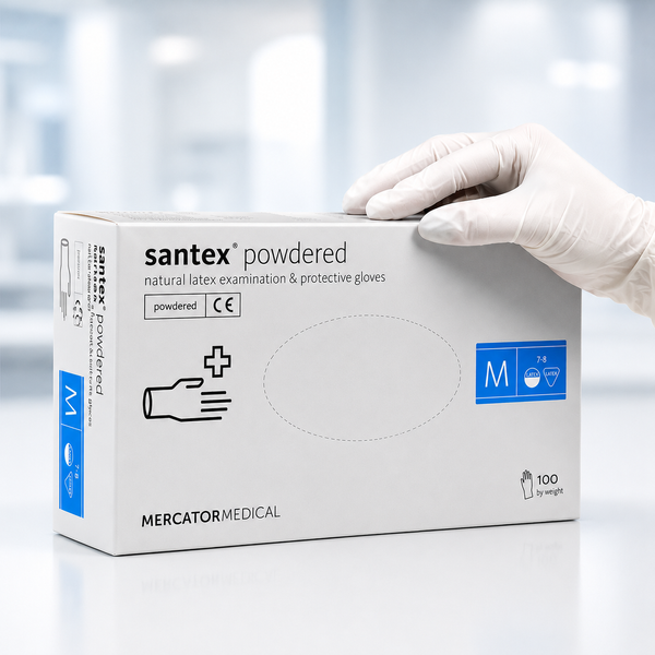 Латексні рукавички MERCATOR Santex опудрені M, ящик 10 уп. &times; 100 шт. RO-001771 фото