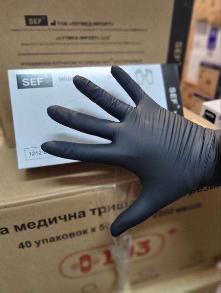 Нитриловые перчатки SEF PRO Series Strong 5 г черные L  &mdash; Ящик 1000 шт RO-0012413 фото