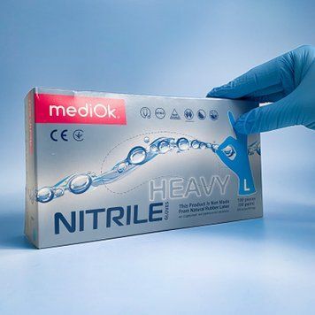 Перчатки нитриловые повышенной плотности 5,5гр. MediOK Heavy L голубые 100шт RO-00144 фото