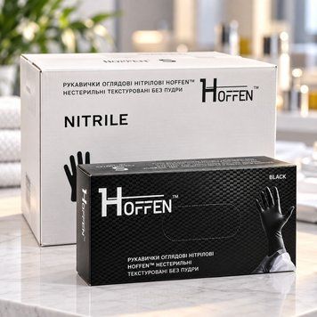 Нітрилові рукавички Hoffen чорні без пудри, розмір M, ящик 10 уп. &times; 100 шт. RO-0012342 фото