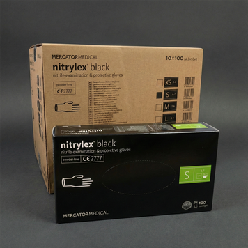 Рукавички нітрилові чорні Nitrylex Black S - Ящик 10 уп &times; 100 шт (1000 шт) RO-001272 фото
