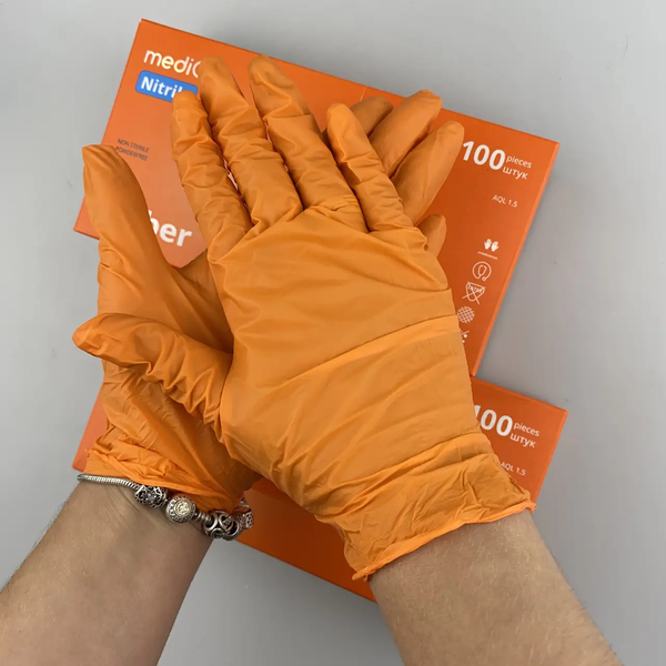 Перчатки нитриловые оранжевые MediOk AMBER XS 3,8гр.100шт. RO-00159 фото