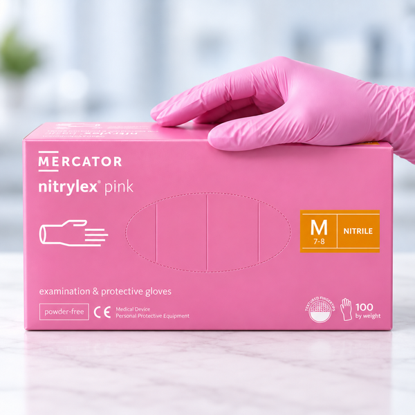 Перчатки нитриловые Mercator Nitrylex Pink, M, розовые, без пудры, 100 шт. RO-001719 фото